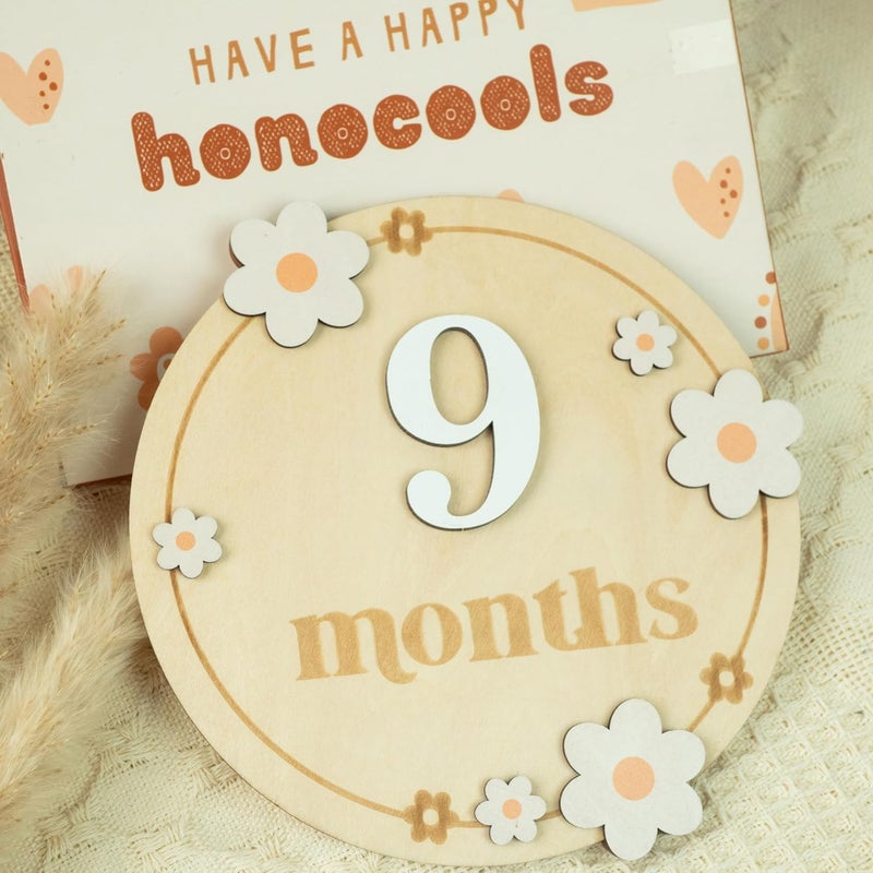 HONOCOOLS Store Baby Monthly Milestone Cards - Wooden Monthly Milestone Discs - Newborn Photography Props to Document Your Baby´s Growth - Baby Announcement Sign (B06) - Image 3